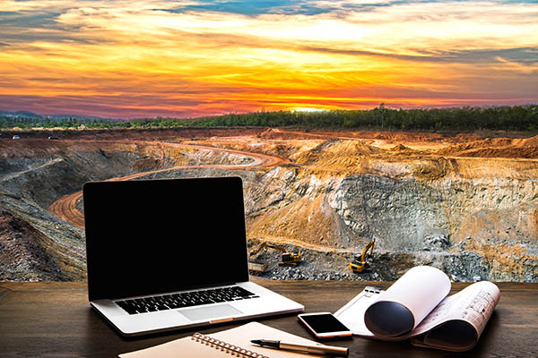 view of mining quarry and equipment with software