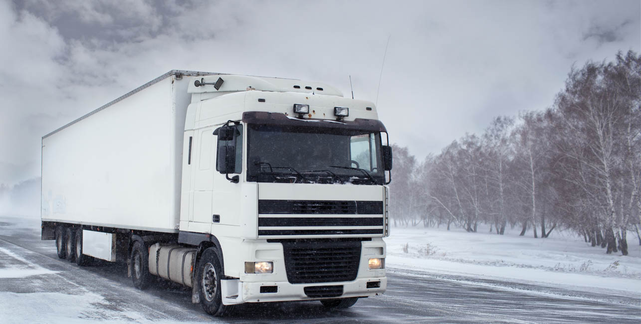 hgv driving on a winter road