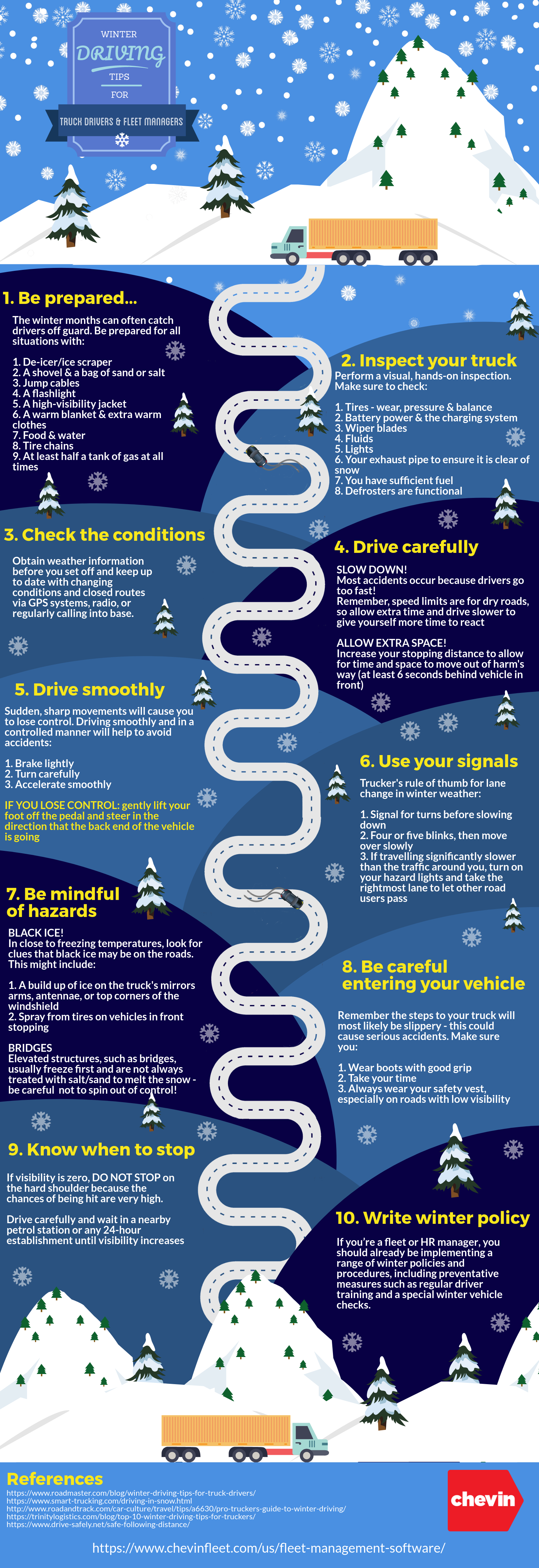 winter driving tips for truck drivers and fleet managers infographic